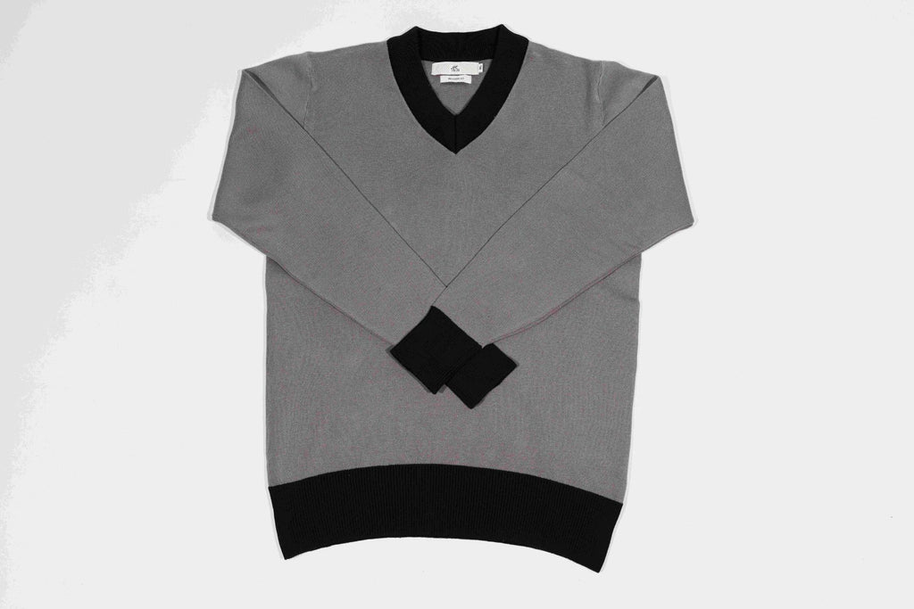 T&3s Monarch Knit V-Neck Cotton Sweater - Carbon Gray