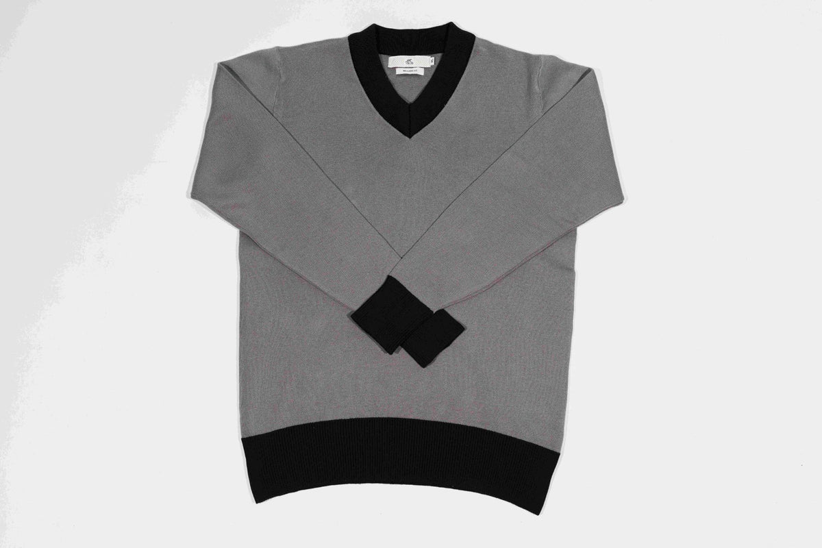 T&3s Monarch Knit V-Neck Cotton Sweater - Carbon Gray