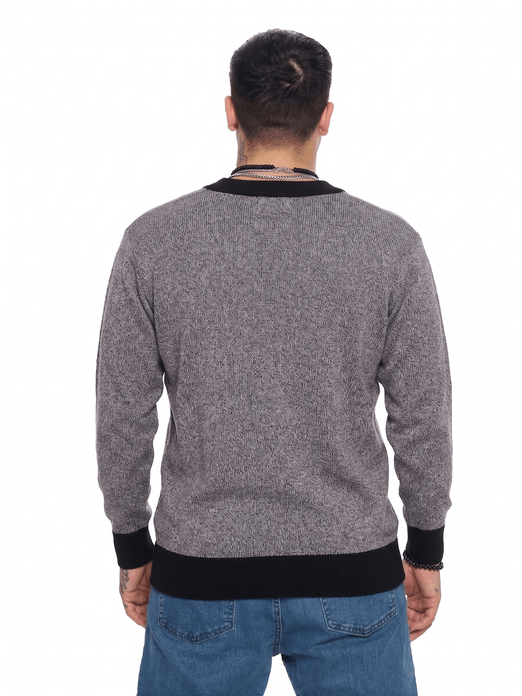 T&3s Monarch Knit V-Neck Cotton Sweater - Carbon Gray