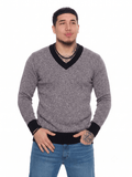 T&3s Monarch Knit V-Neck Cotton Sweater - Carbon Gray