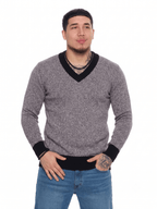 T&3s Monarch Knit V-Neck Cotton Sweater - Carbon Gray