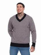 T&3s Monarch Knit V-Neck Cotton Sweater - Carbon Gray