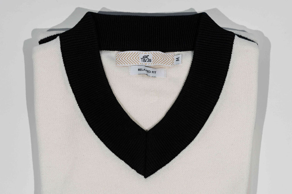 T&3s Monarch Knit V-Neck Cotton Sweater - White