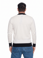 T&3s Monarch Knit V-Neck Cotton Sweater - White