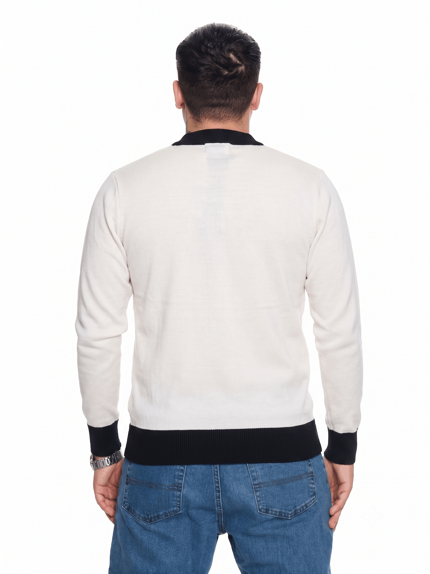T&3s Monarch Knit V-Neck Cotton Sweater - White