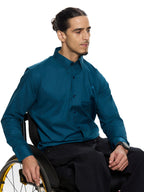     T&3s Signature Cotton Shirt- Teal Blue