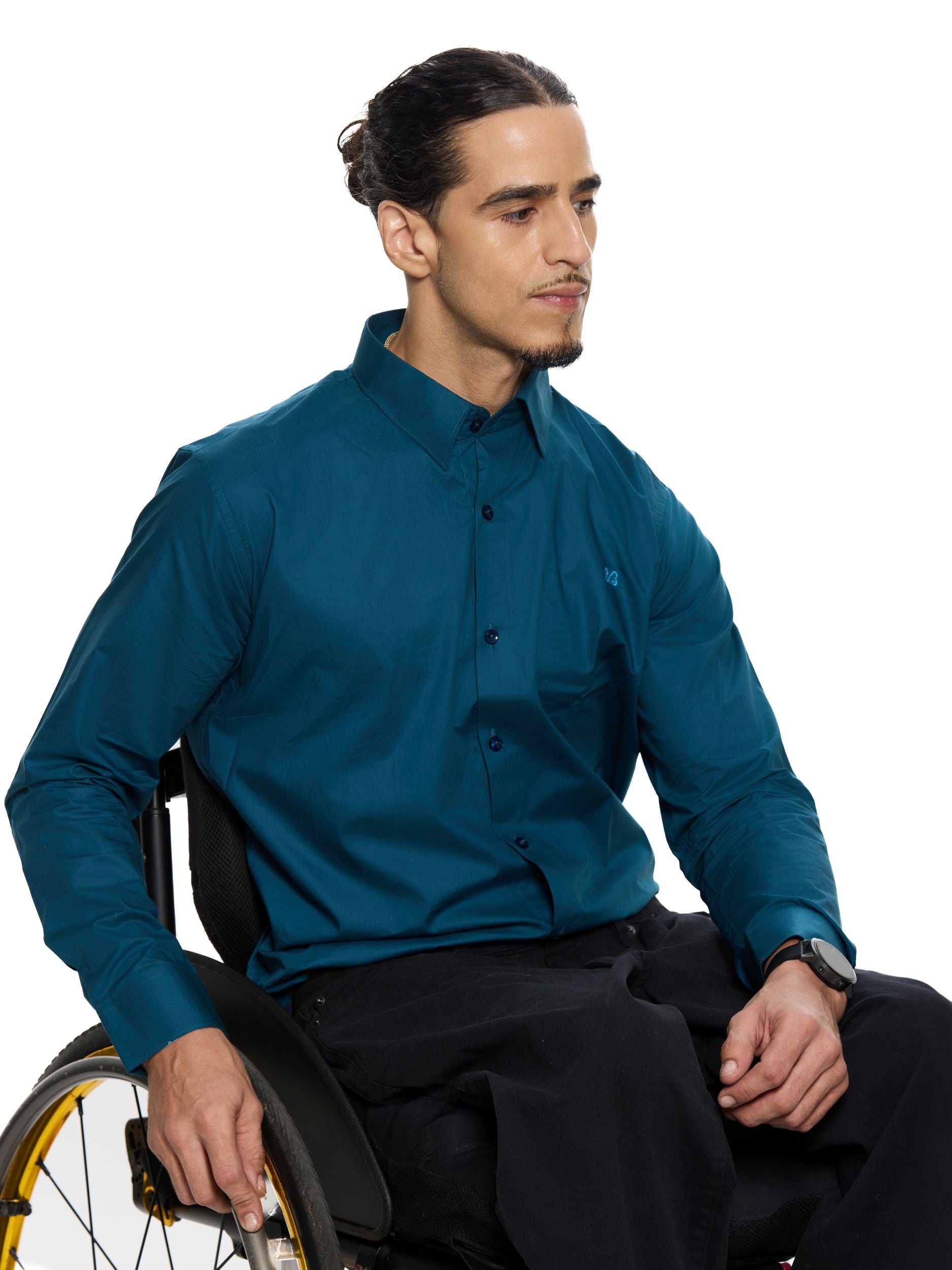     T&3s Signature Cotton Shirt- Teal Blue