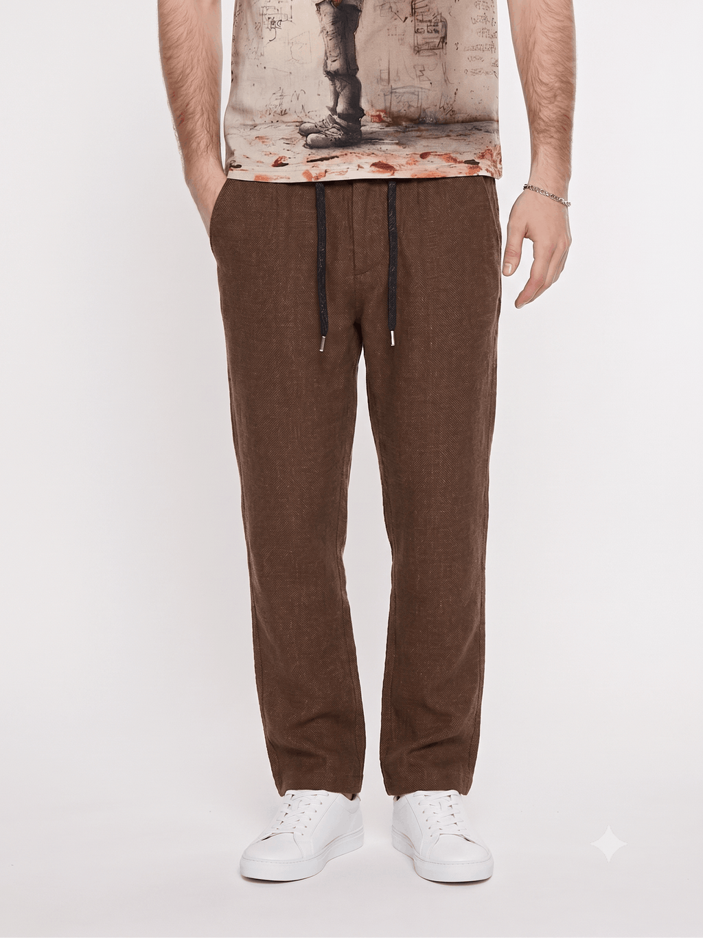 T&3s TAKO MAKO Linen Drawstring Pants - Dark Taupe