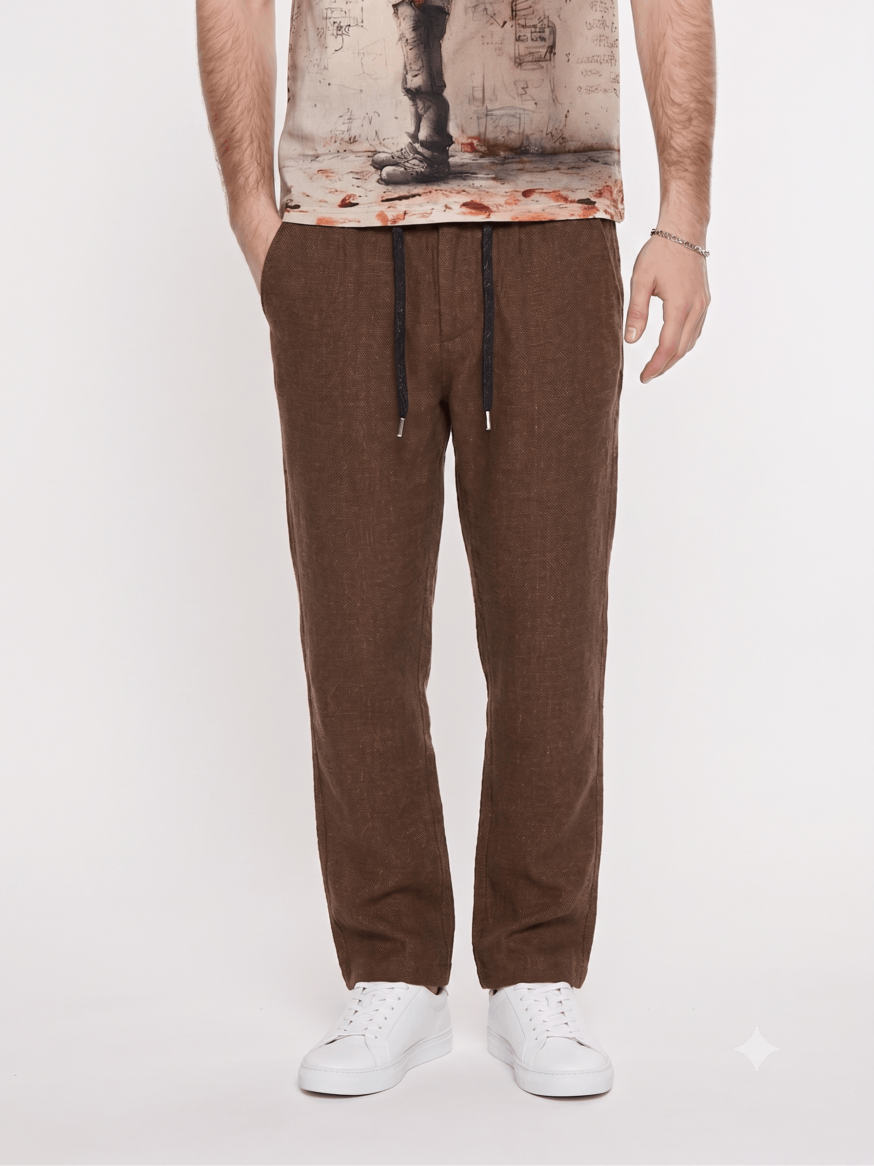 T&3s TAKO MAKO Linen Drawstring Pants - Dark Taupe