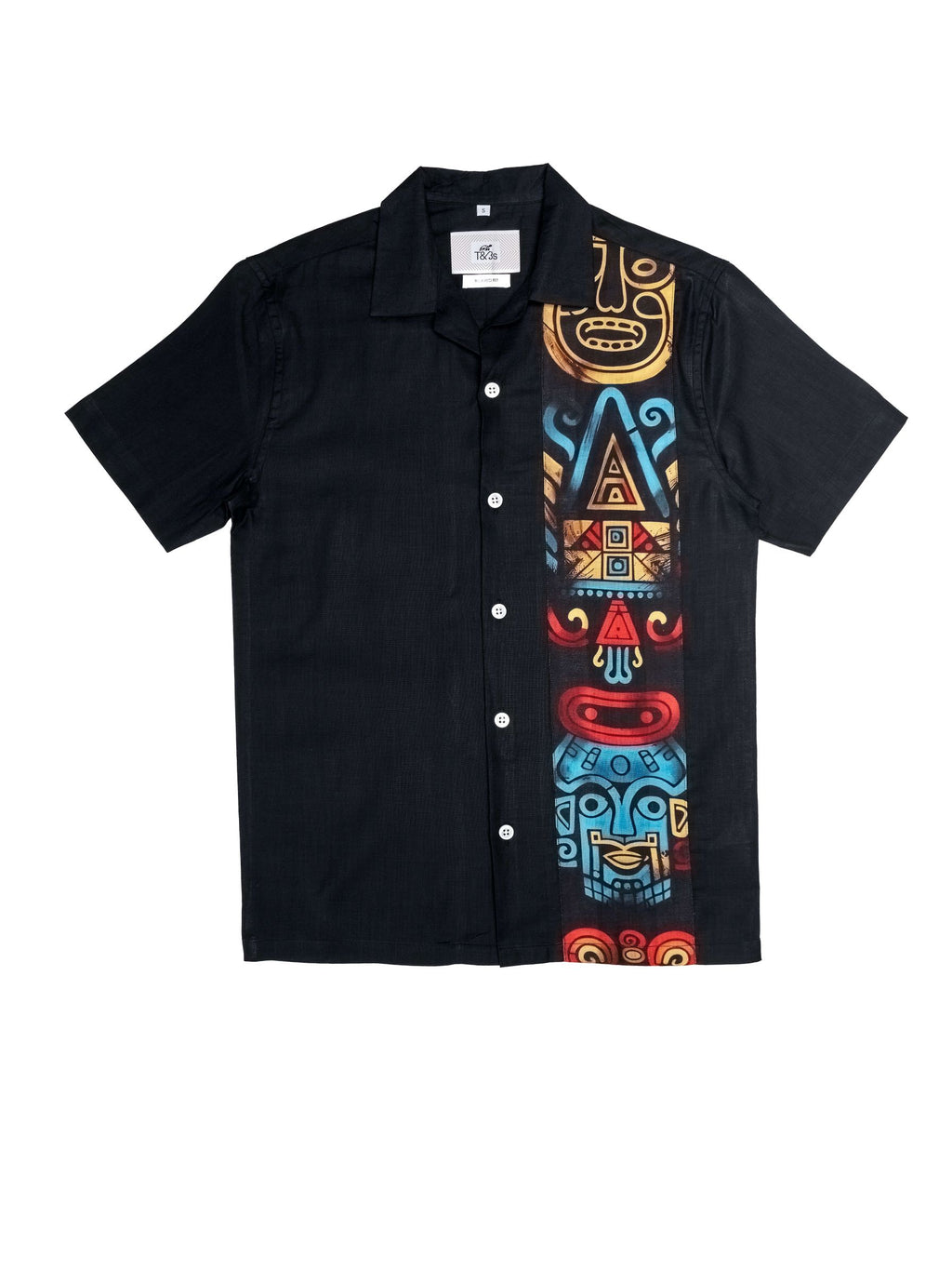 T&3s Vista Cuban Collar Cotton Shirt - Black