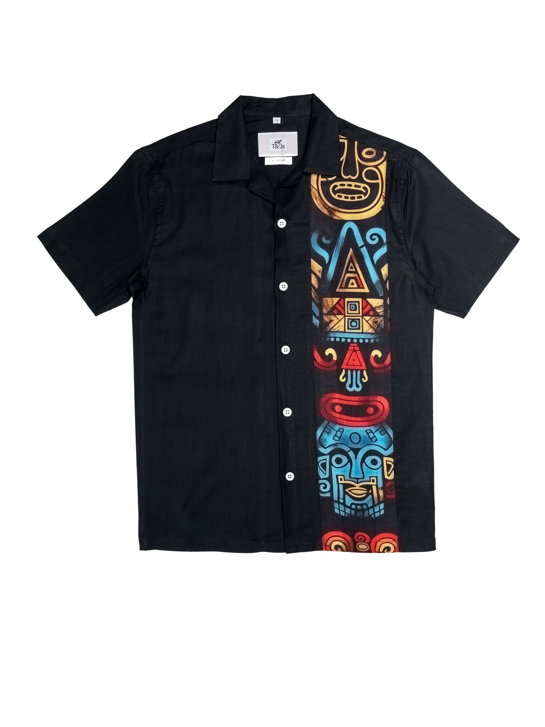 T&3s Vista Cuban Collar Cotton Shirt - Black