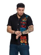 T&3s Vista Cuban Collar Cotton Shirt - Black