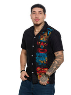 T&3s Vista Cuban Collar Cotton Shirt - Black