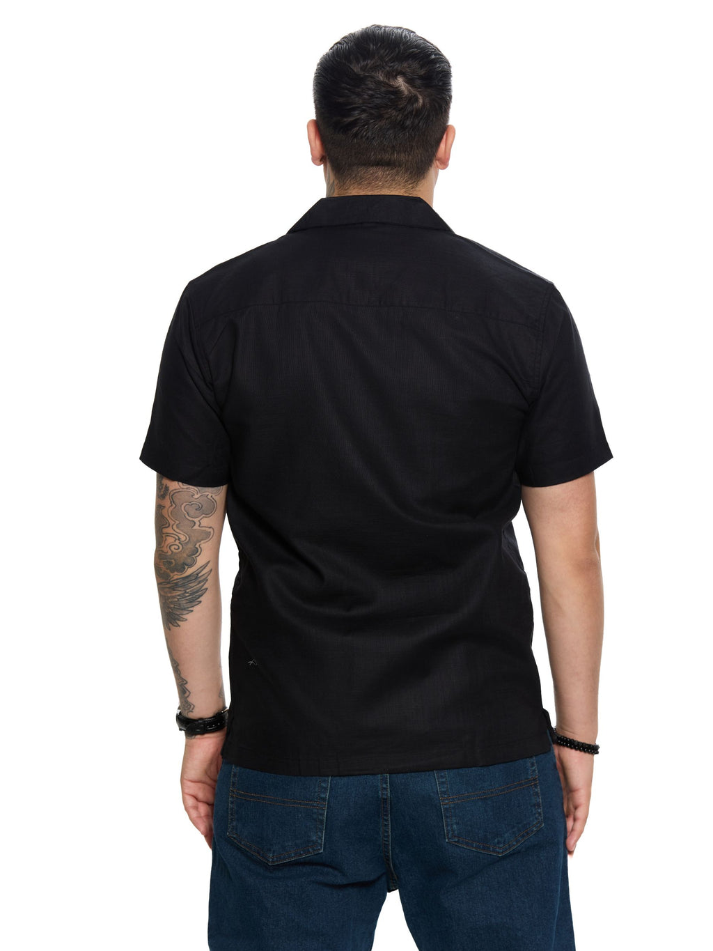 T&3s Vista Cuban Collar Cotton Shirt - Black