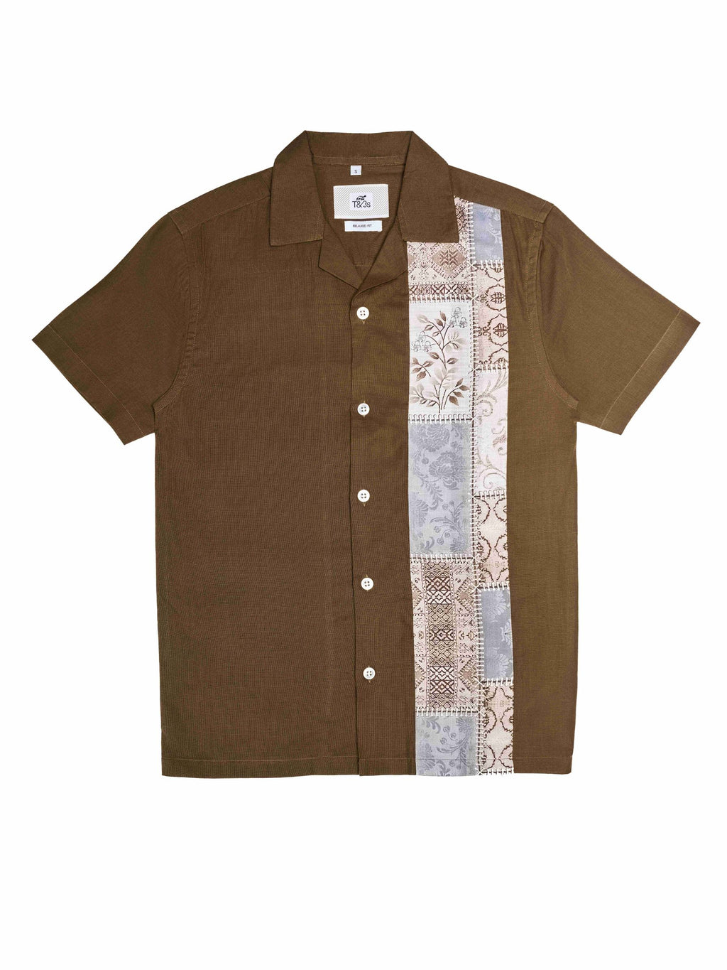 T&3s Vista Cuban Collar Cotton Shirt - Chocolate Brown