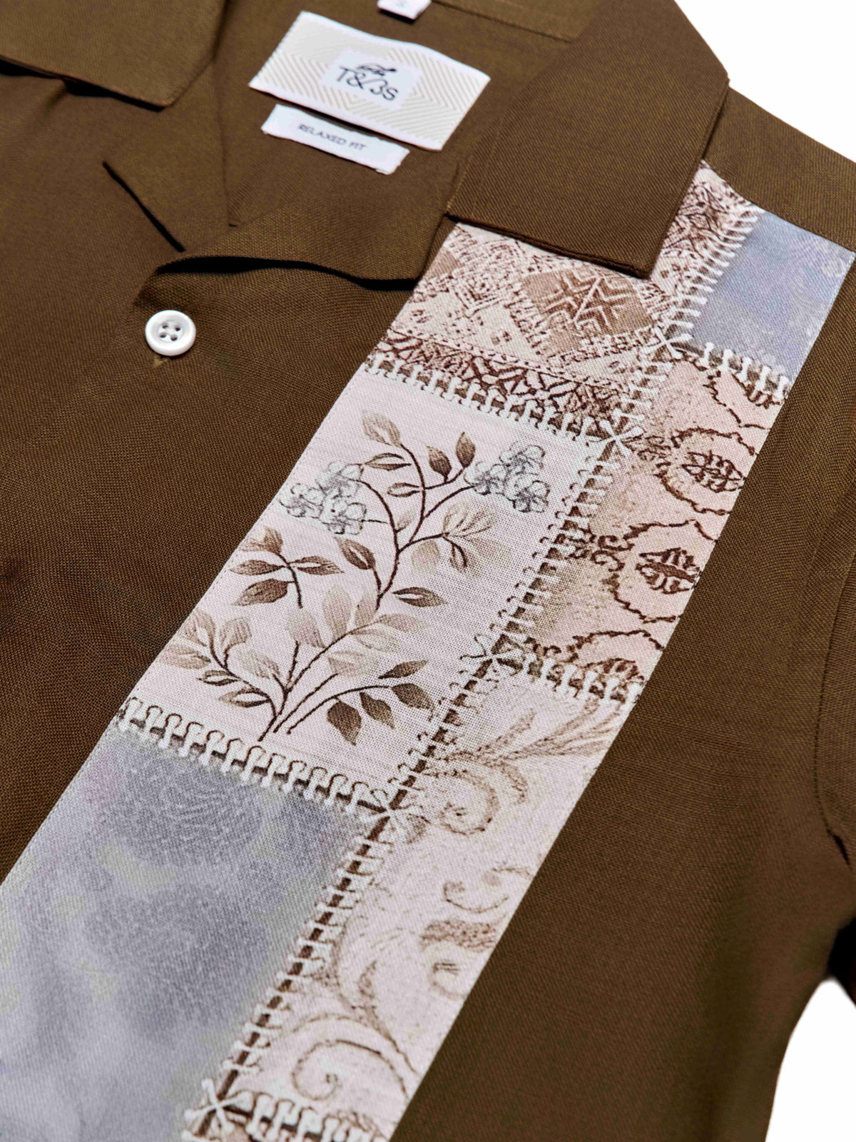 T&3s Vista Cuban Collar Cotton Shirt - Chocolate Brown