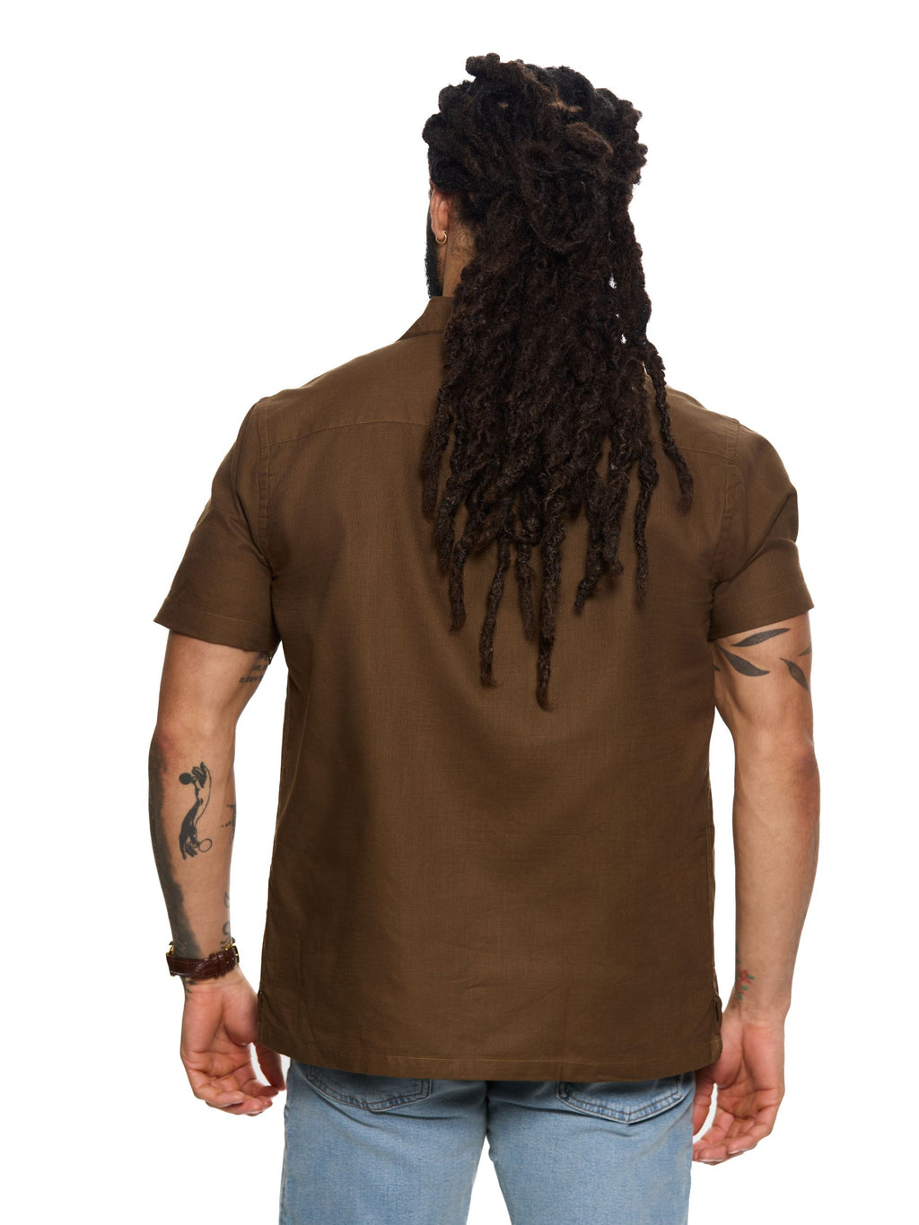 T&3s Vista Cuban Collar Cotton Shirt - Chocolate Brown