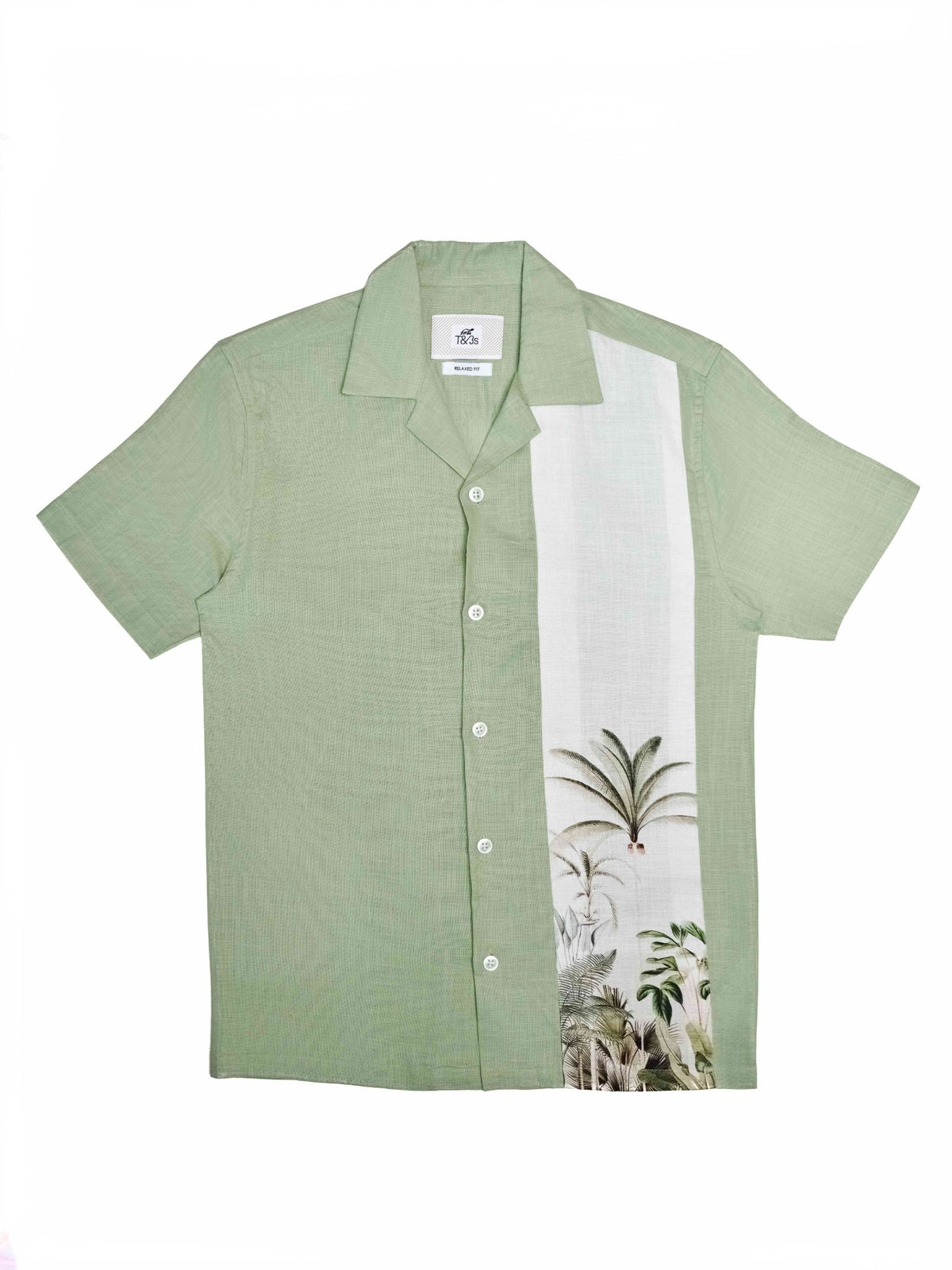 T&3s Vista Cuban Collar Cotton Shirt - Sage Green