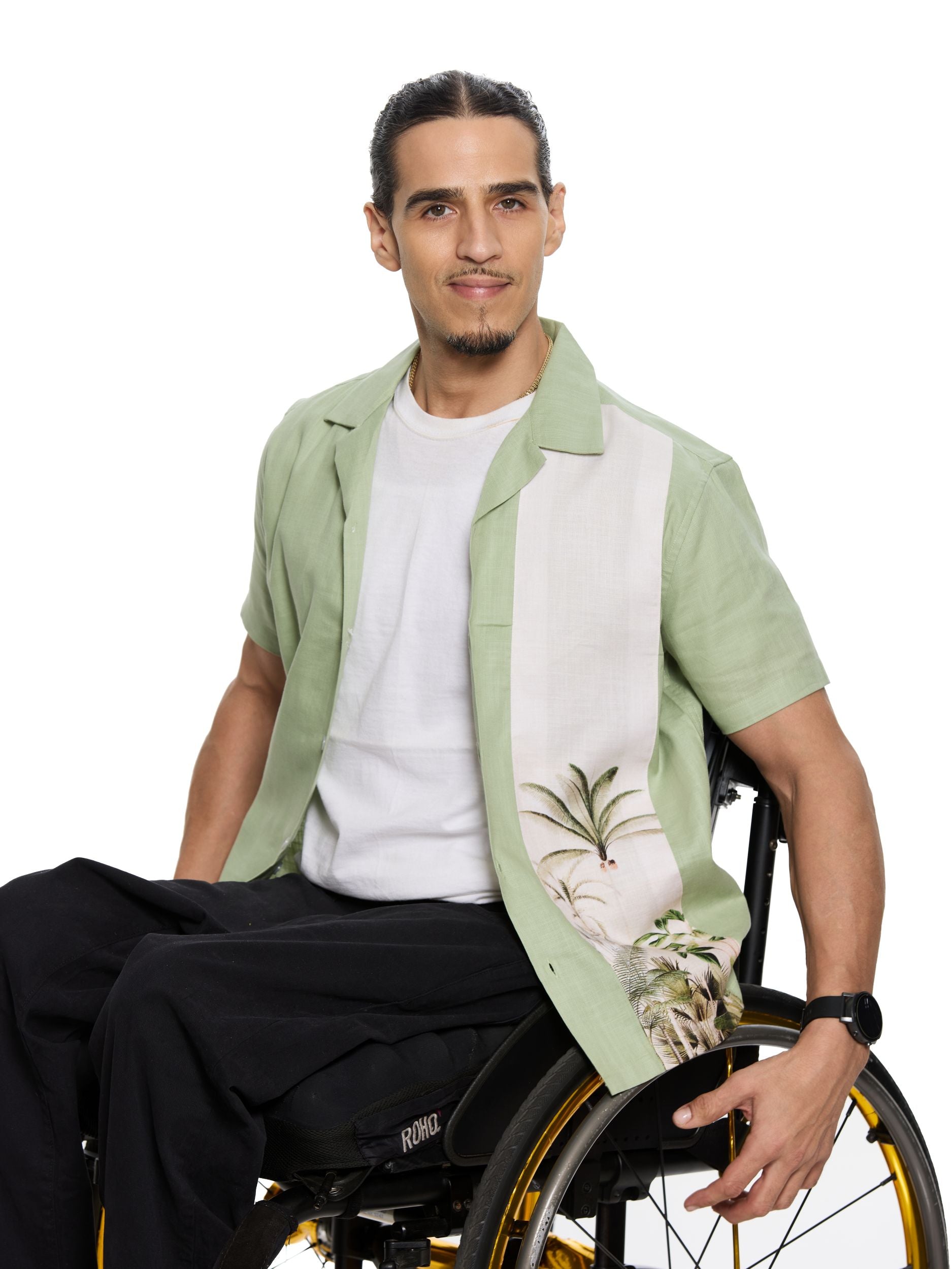T&3s Vista Cuban Collar Cotton Shirt - Sage Green