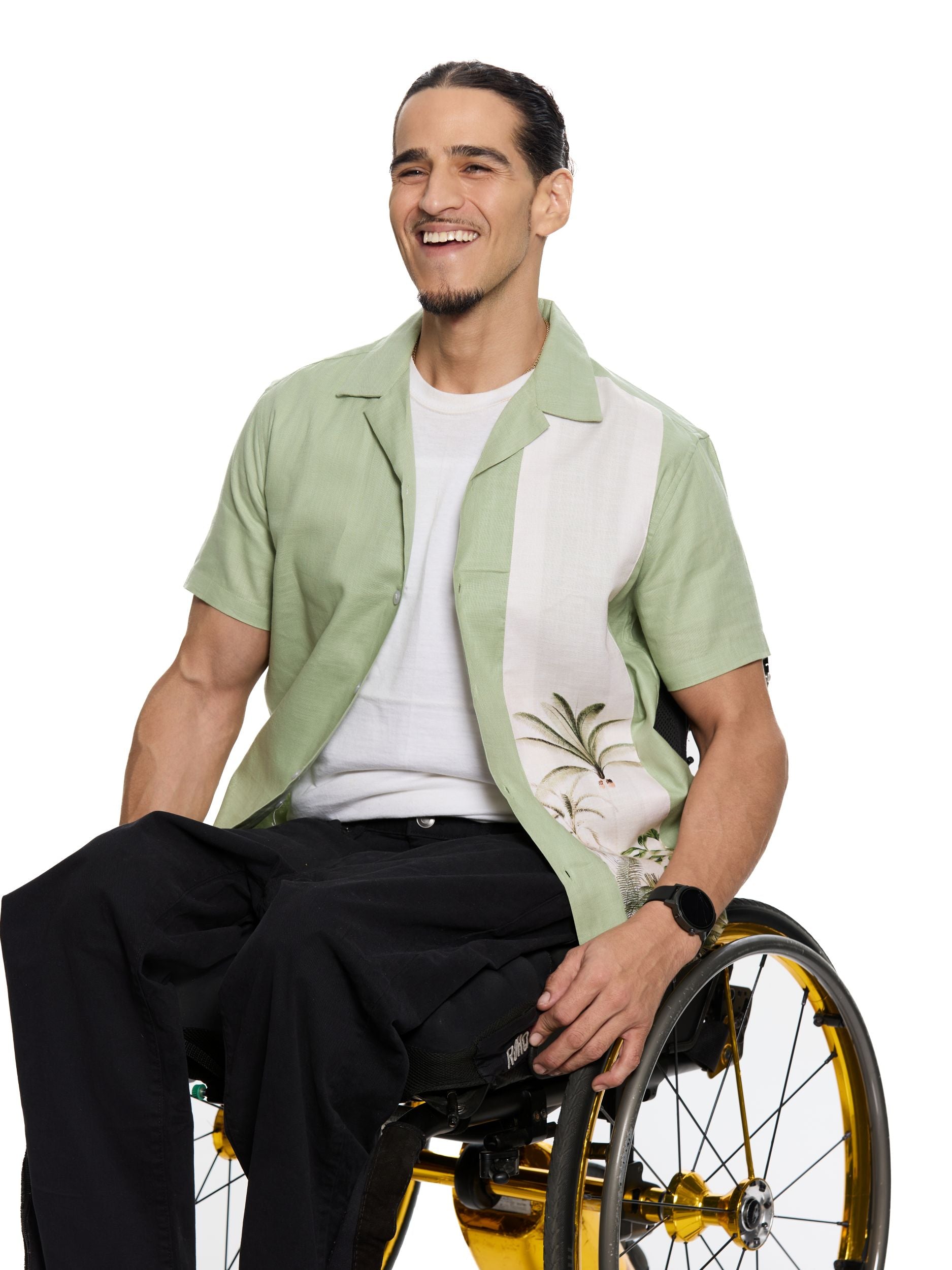 T&3s Vista Cuban Collar Cotton Shirt - Sage Green