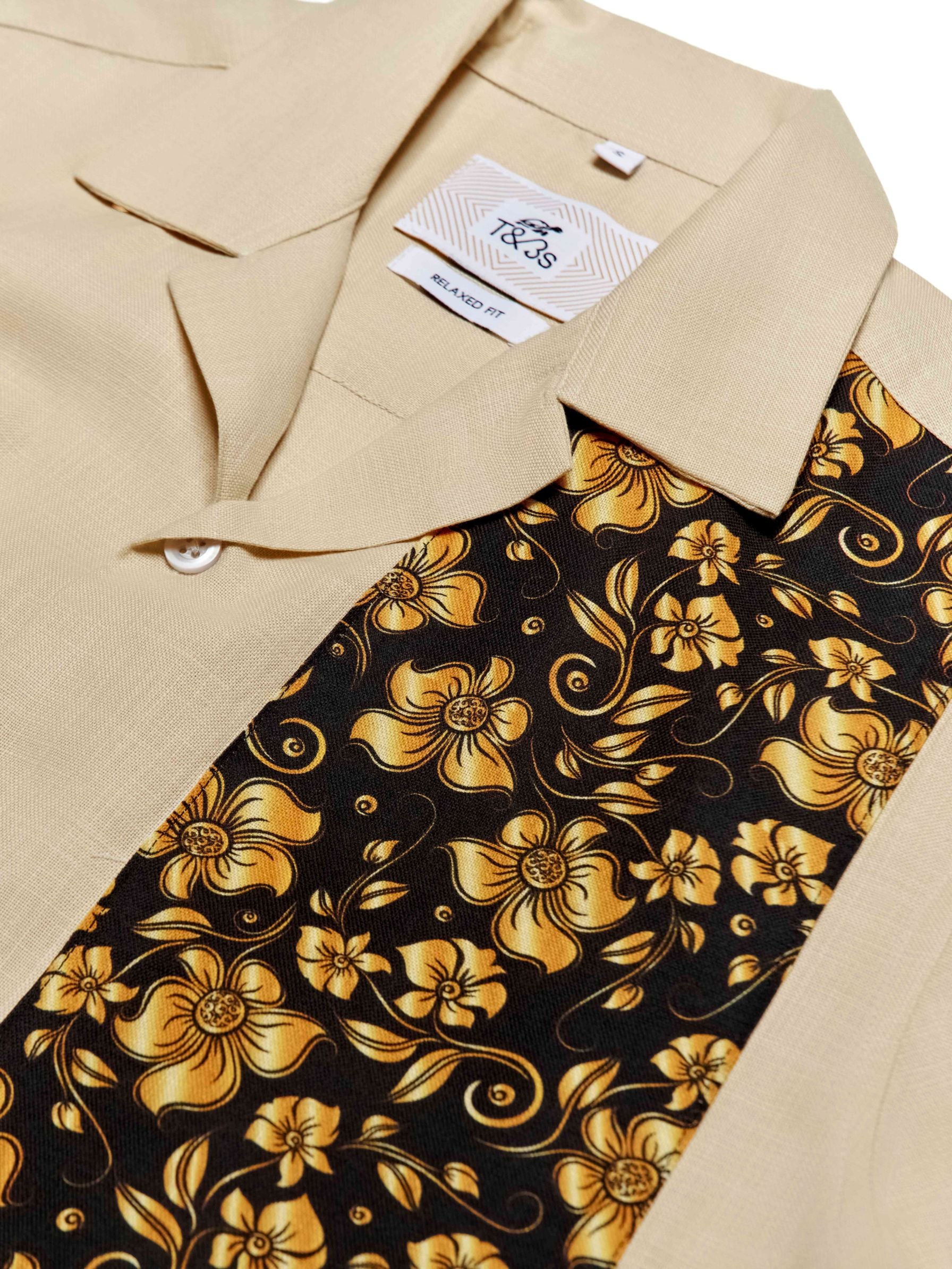 T&3s Vista Cuban Collar Cotton Shirt - Tan