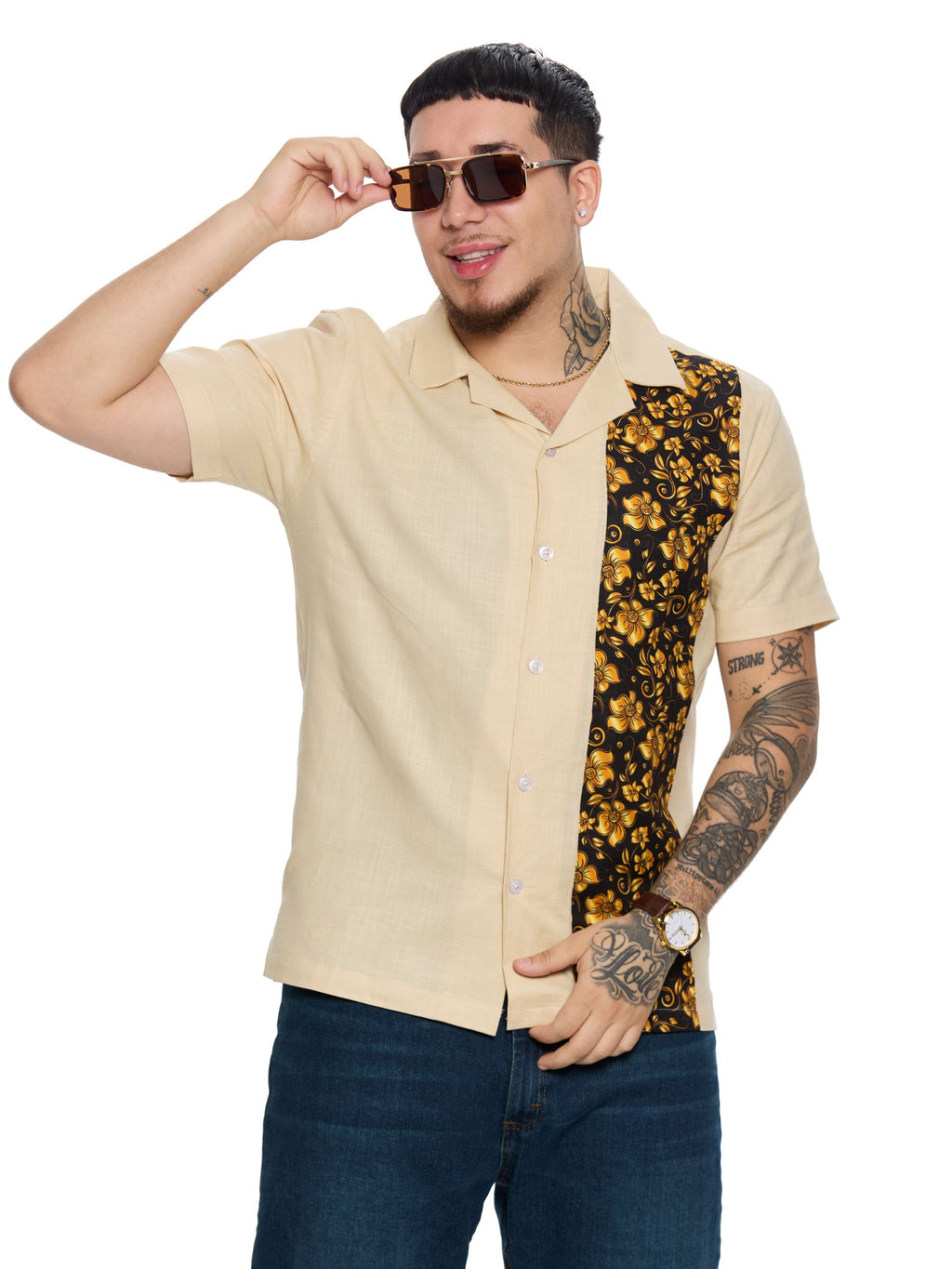 T&3s Vista Cuban Collar Cotton Shirt - Tan