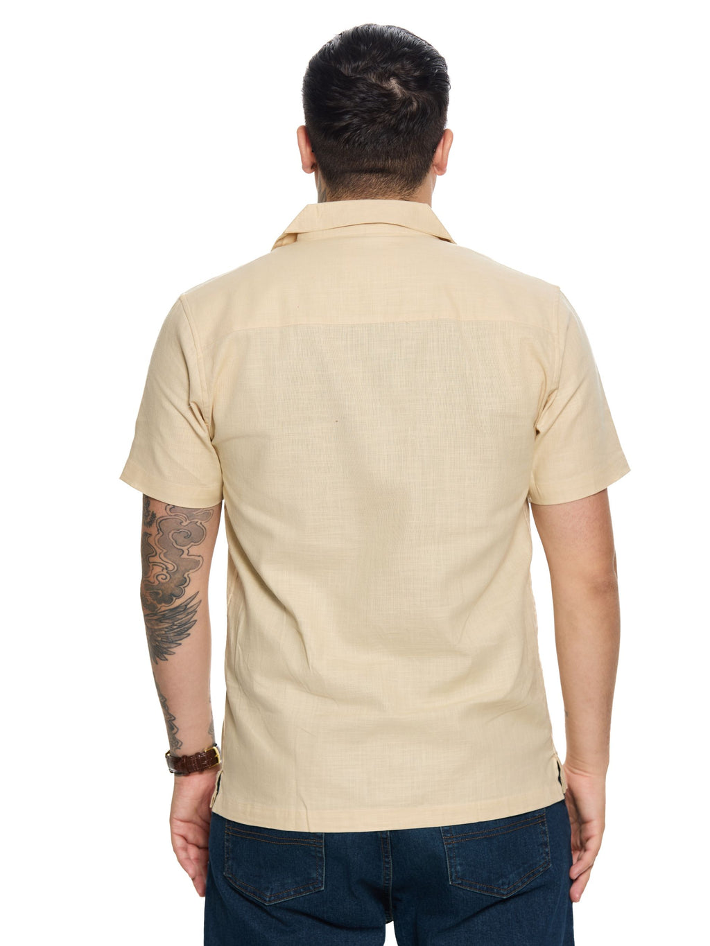 T&3s Vista Cuban Collar Cotton Shirt - Tan