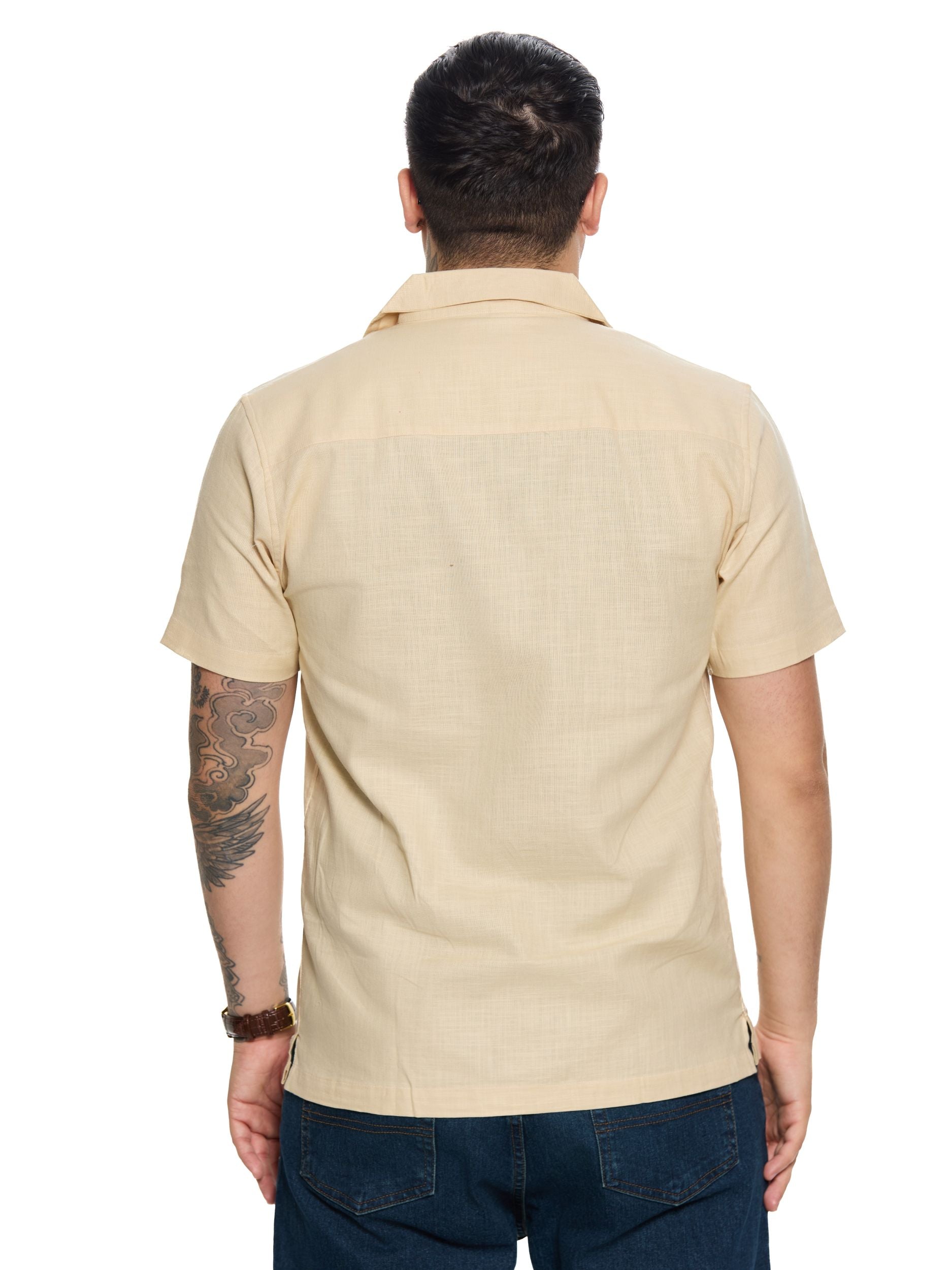 T&3s Vista Cuban Collar Cotton Shirt - Tan