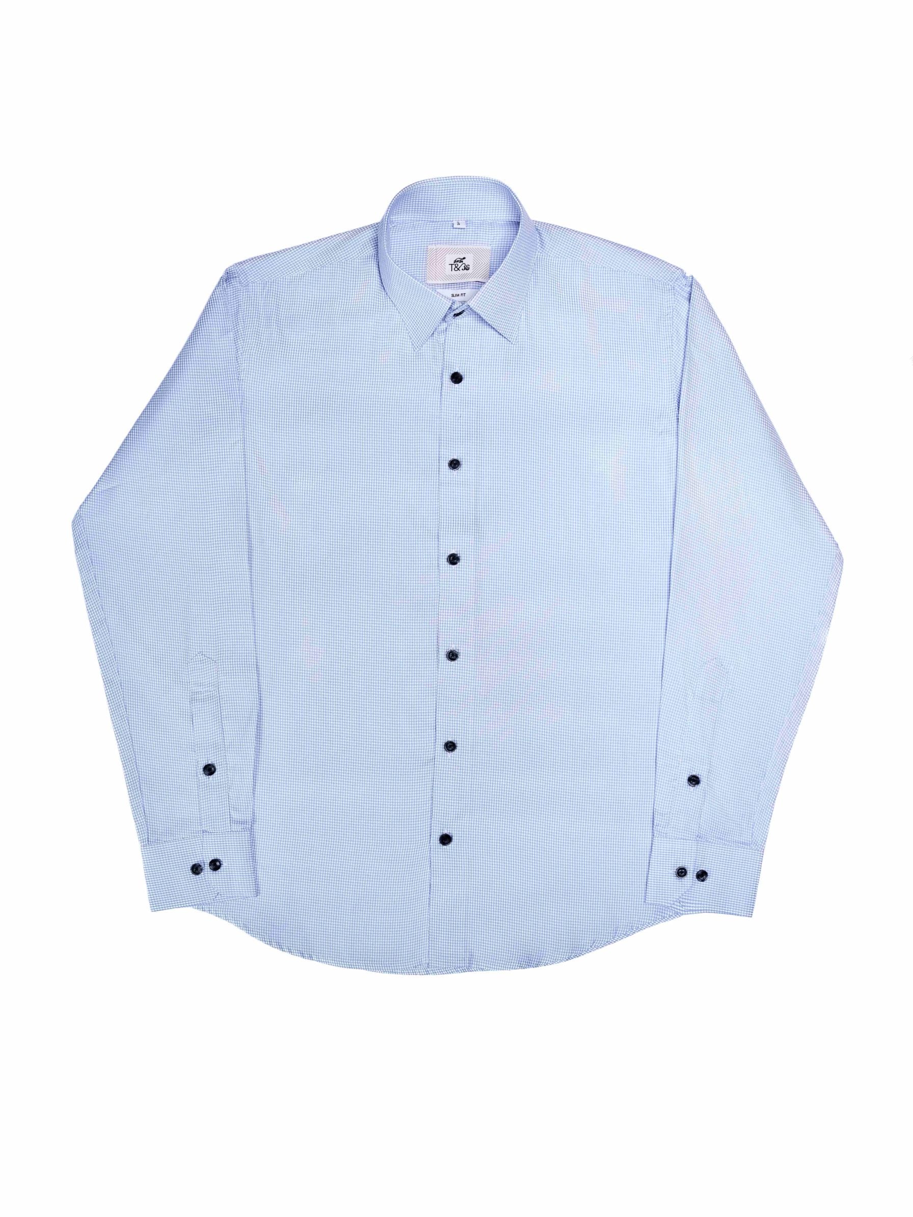 T&3s Midnight Grid Performance Button-Down Shirt - Powder Blue