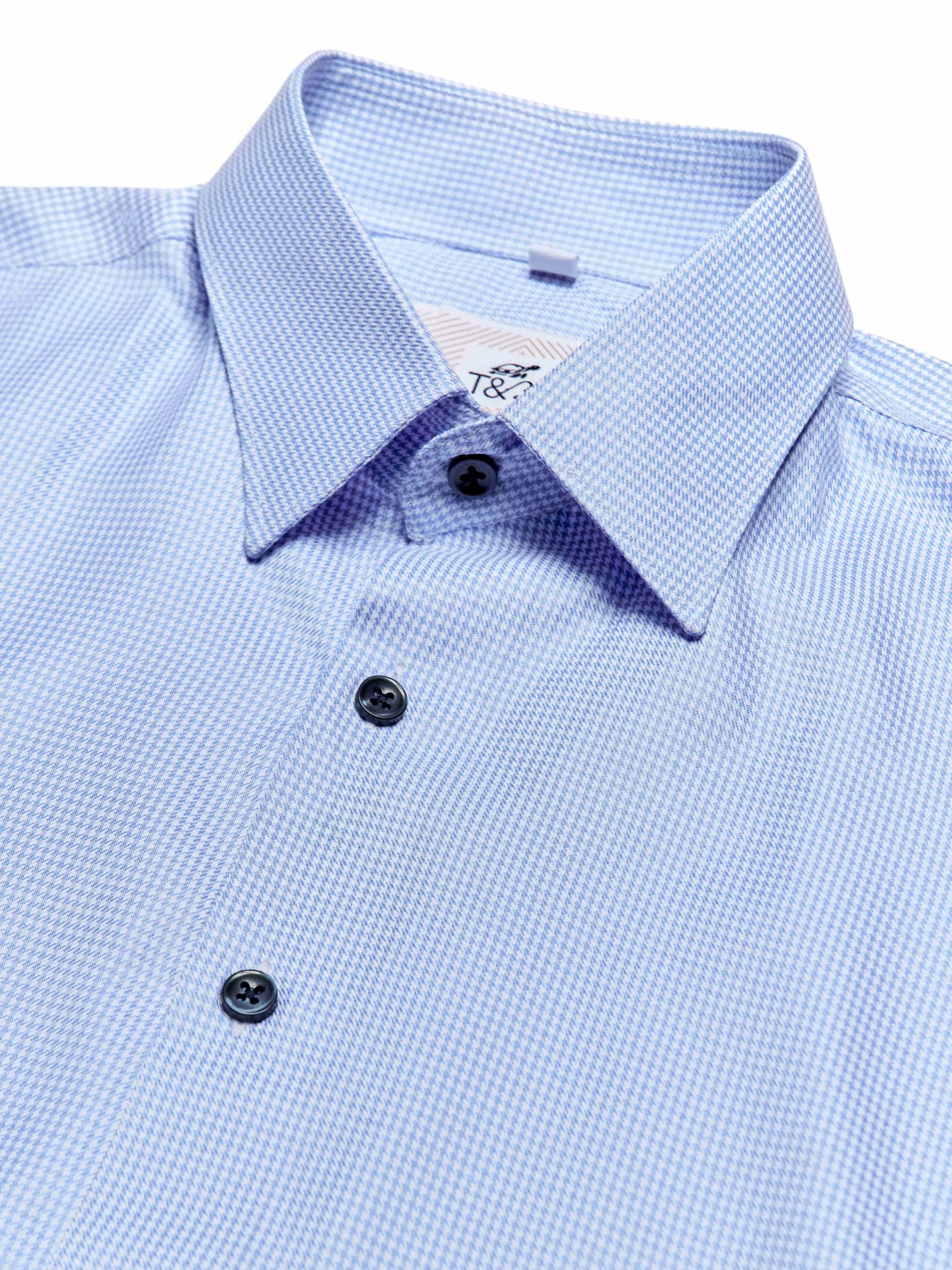 T&3s Midnight Grid Performance Button-Down Shirt - Powder Blue